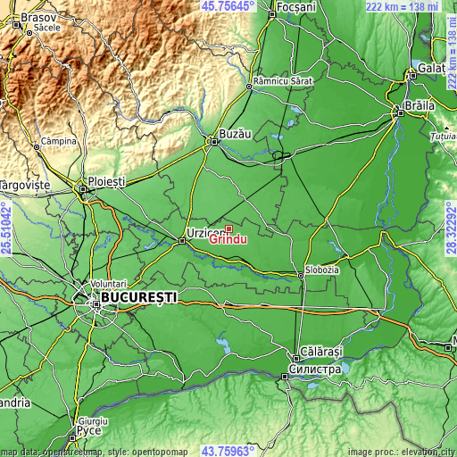 Topographic map of Grindu