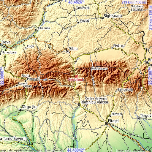 Topographic map of Greblești