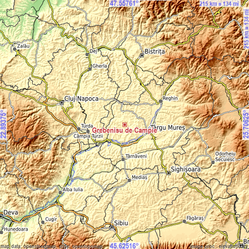 Topographic map of Grebenişu de Câmpie