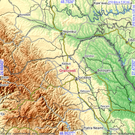 Topographic map of Grăniceşti