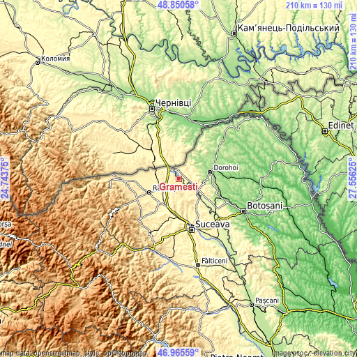 Topographic map of Grămeşti