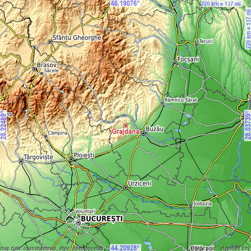 Topographic map of Grăjdana