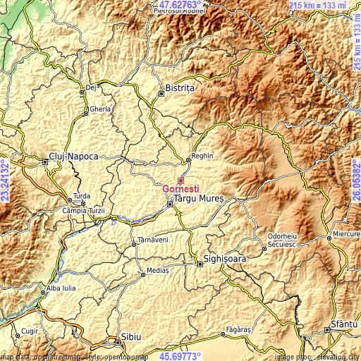 Topographic map of Gorneşti