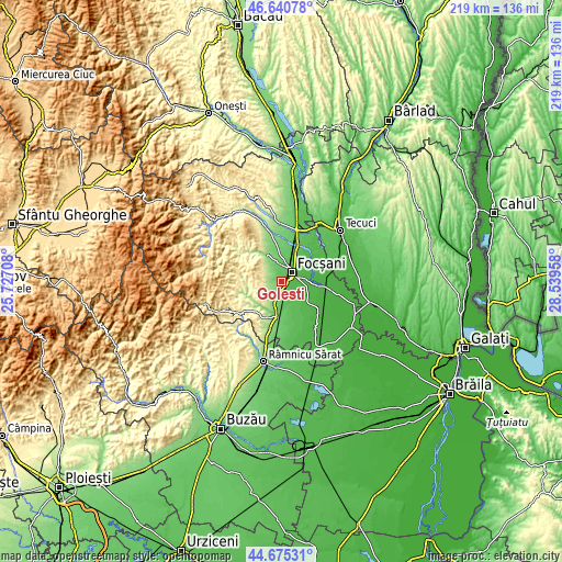 Topographic map of Goleşti