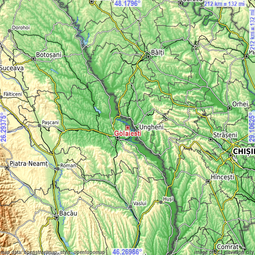 Topographic map of Golăiești