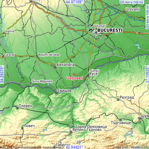 Topographic map of Gogoşari