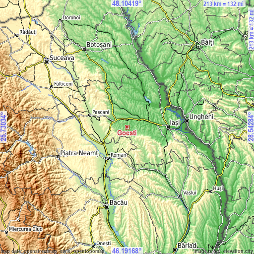 Topographic map of Goești