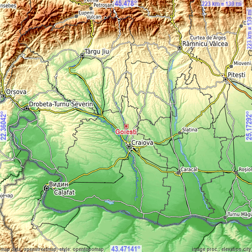 Topographic map of Goiești