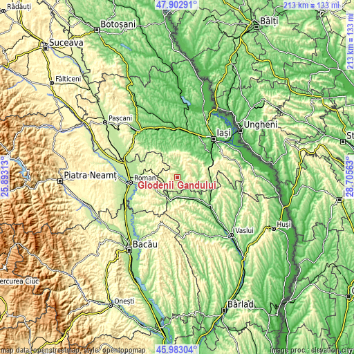 Topographic map of Glodenii Gândului