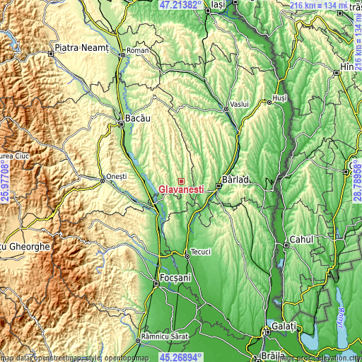 Topographic map of Glăvăneşti