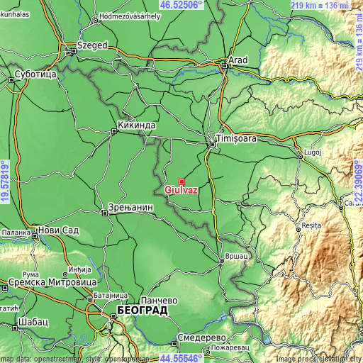 Topographic map of Giulvăz