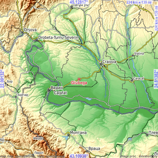Topographic map of Giubega