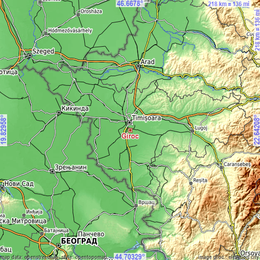 Topographic map of Giroc