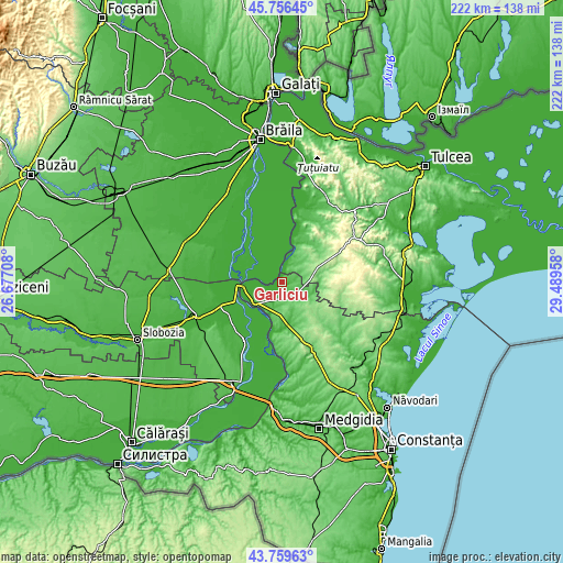 Topographic map of Gârliciu