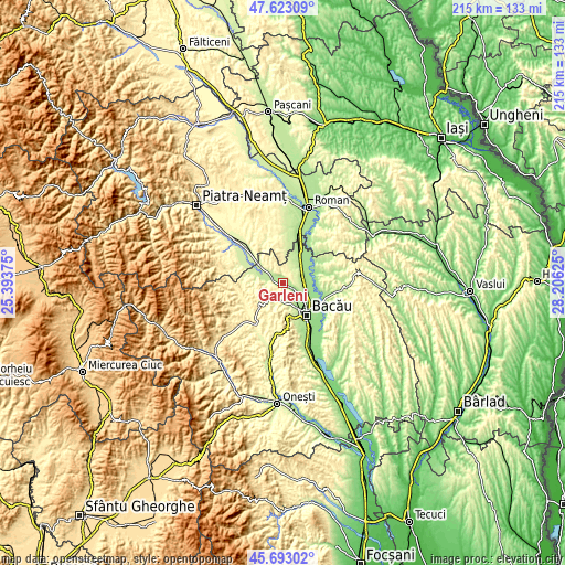 Topographic map of Gârleni