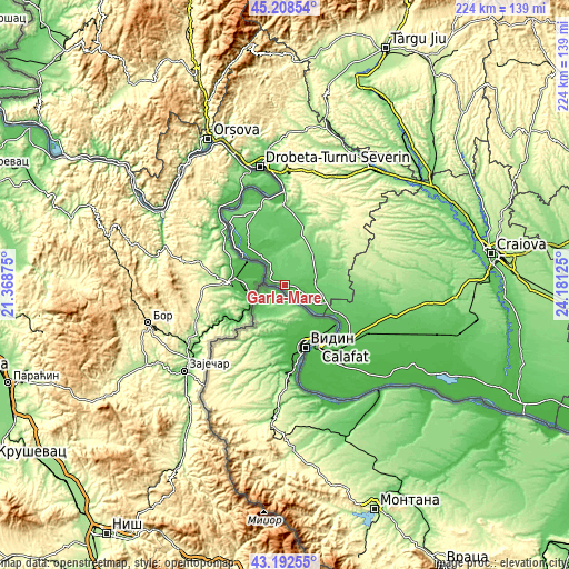 Topographic map of Gârla-Mare