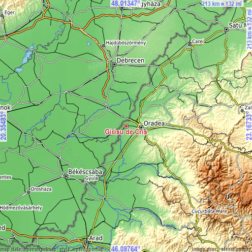 Topographic map of Girișu de Criș