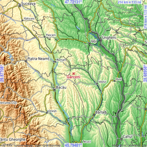 Topographic map of Gârceni