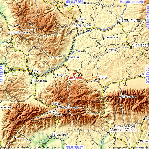 Topographic map of Gârbova