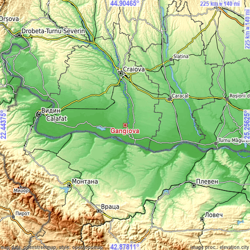 Topographic map of Gângiova