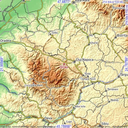 Topographic map of Gilău