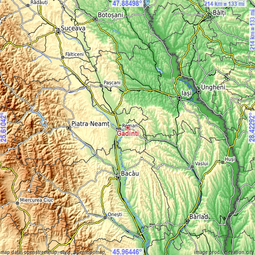 Topographic map of Gâdinţi