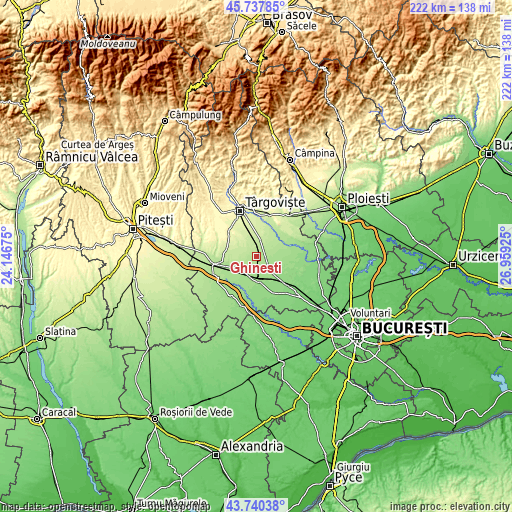 Topographic map of Ghinești