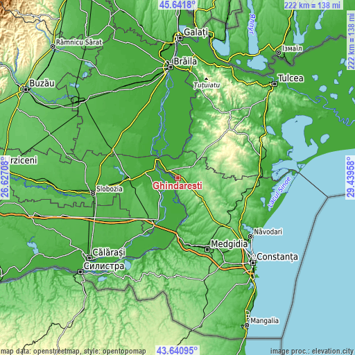 Topographic map of Ghindăreşti