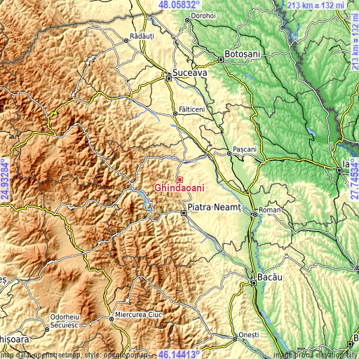 Topographic map of Ghindăoani