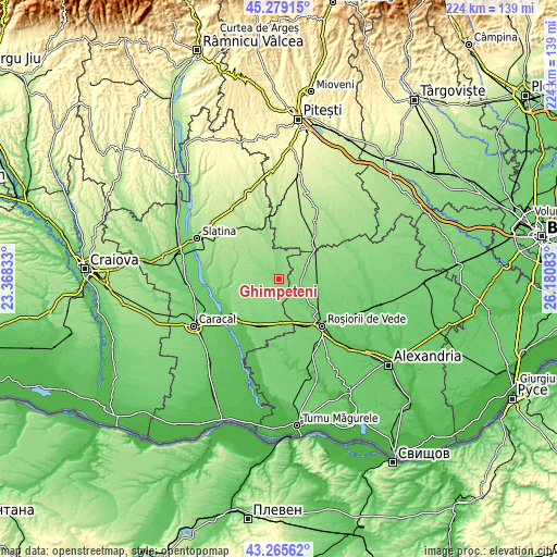 Topographic map of Ghimpețeni