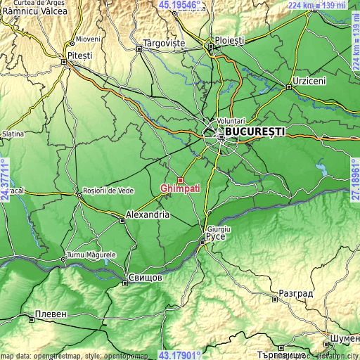 Topographic map of Ghimpați