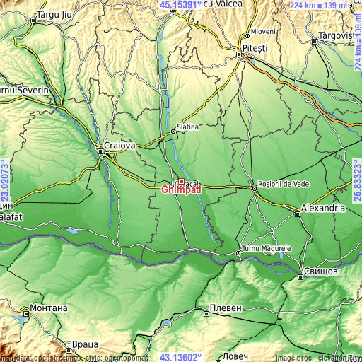 Topographic map of Ghimpați