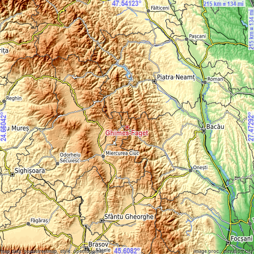 Topographic map of Ghimeş-Făget