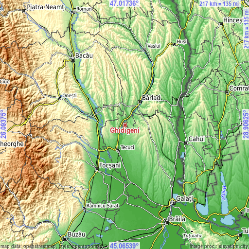 Topographic map of Ghidigeni