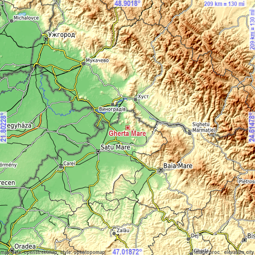 Topographic map of Gherța Mare