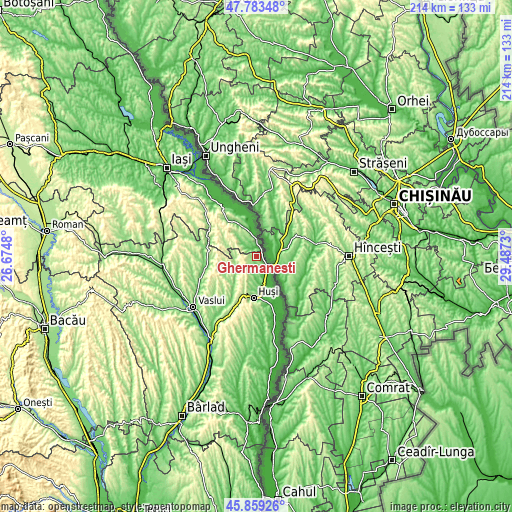 Topographic map of Ghermănești