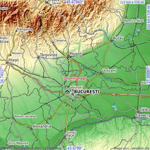 Topographic map of Ghermănești