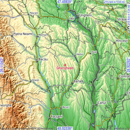 Topographic map of Ghergheşti