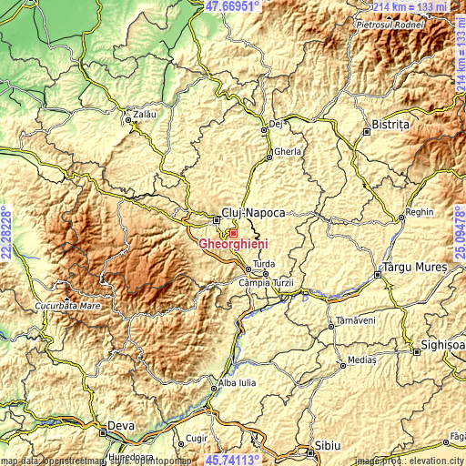 Topographic map of Gheorghieni