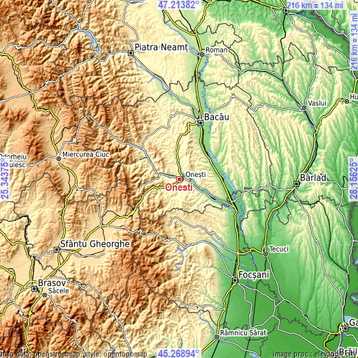 Topographic map of Onesti