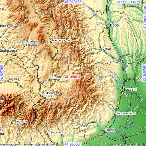 Topographic map of Ghelinţa
