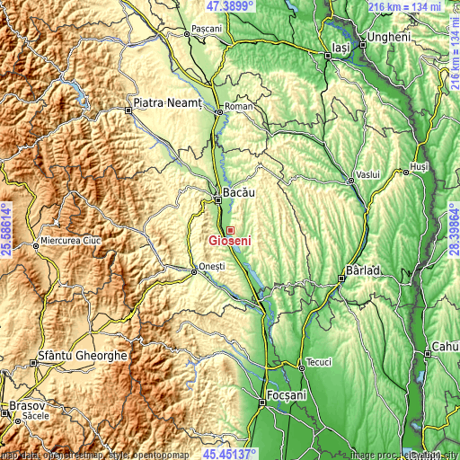 Topographic map of Gioseni