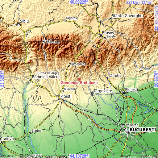 Topographic map of Gemenea Brătulești