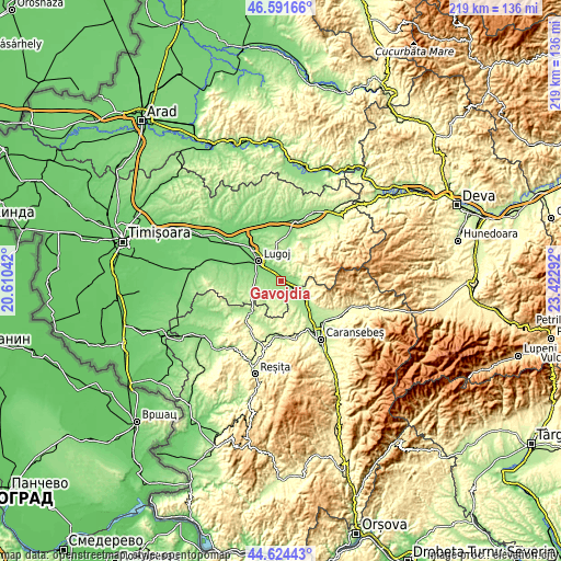 Topographic map of Gavojdia