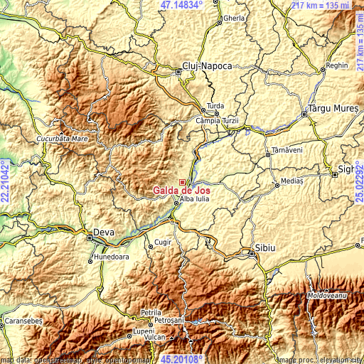 Topographic map of Galda de Jos