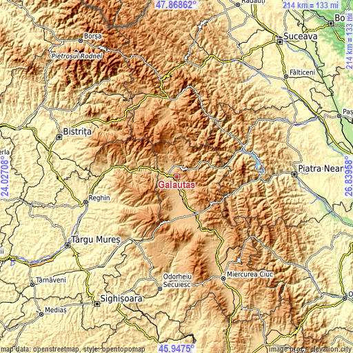 Topographic map of Gălăuţaş