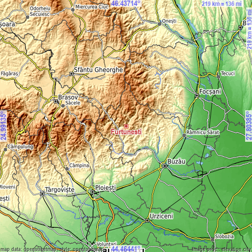 Topographic map of Furtunești