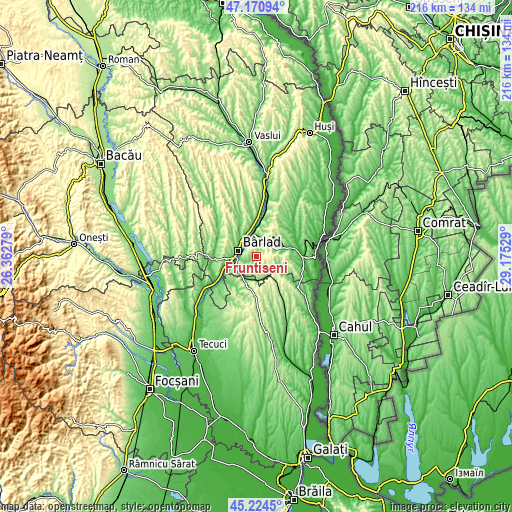 Topographic map of Fruntișeni