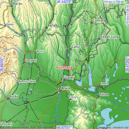 Topographic map of Frumuşiţa