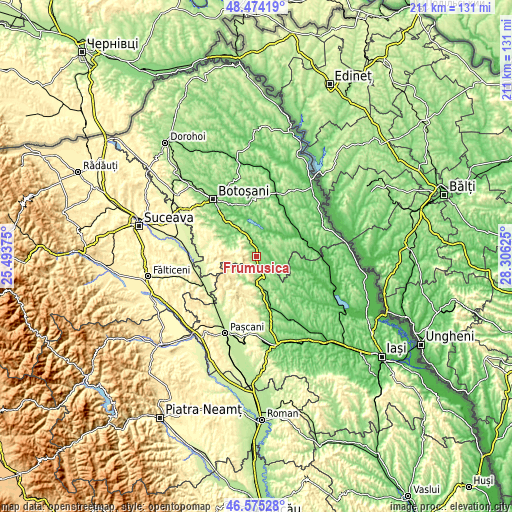 Topographic map of Frumuşica